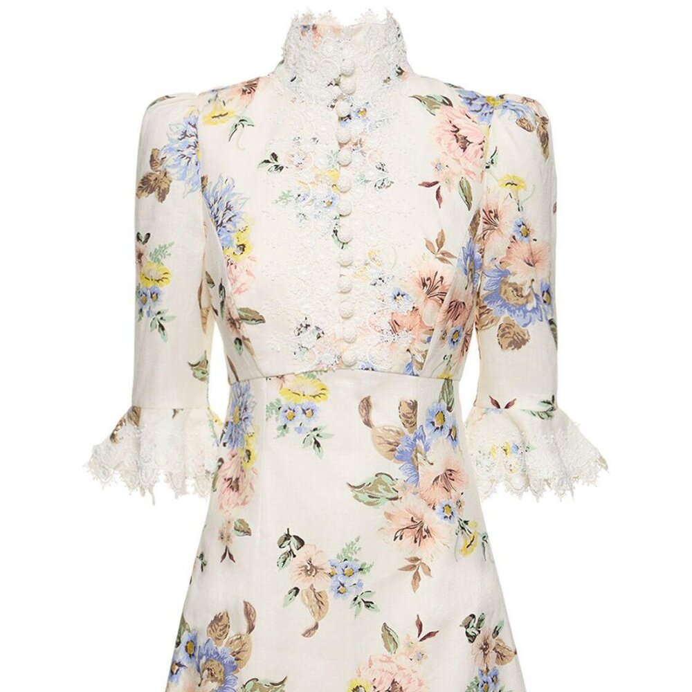 NWT $850 Zimmermann Matchmaker Applique Linen Lace Mini Dress Blue Floral AU0
